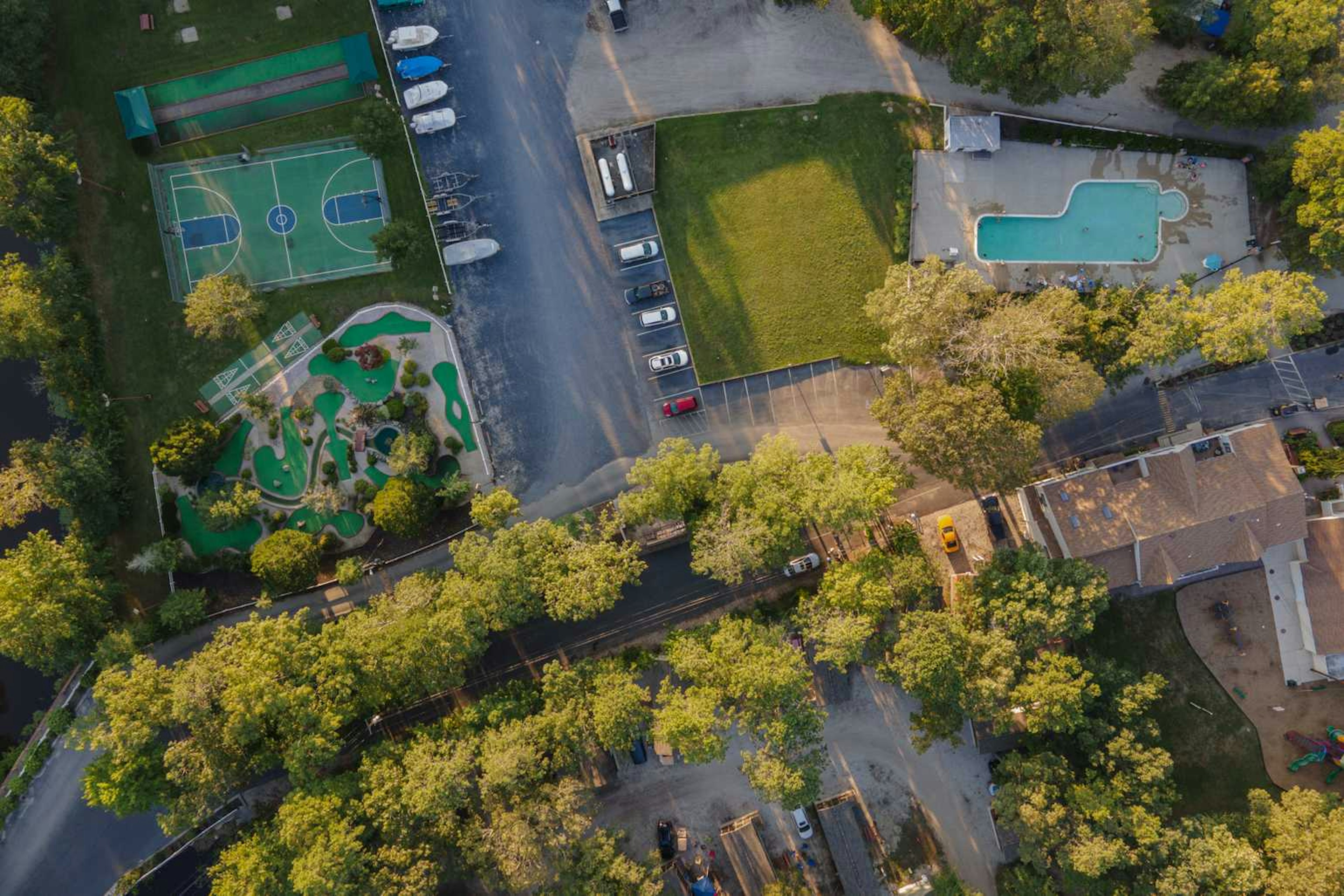 An aerial view of Big Timber Lake RV Camping Resort