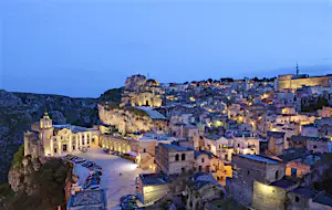 Matera Sassi cityscape by night, Basilicata Italy