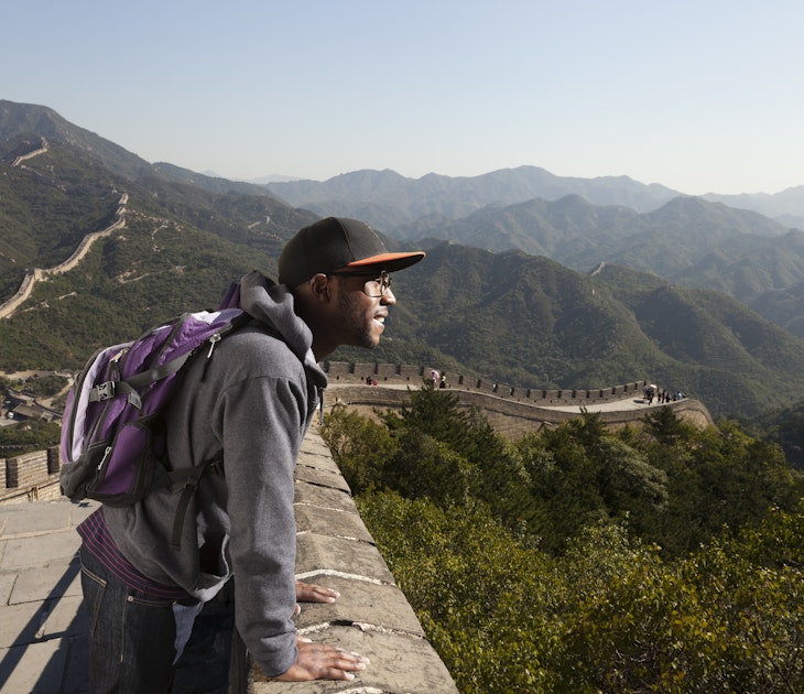 Black man standing on Great Wall of China, Beijing, Beijing, China