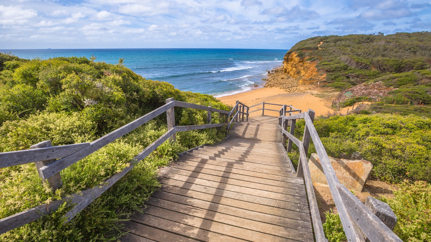 Walkway to Bells Beach on the Surf Coast of Victoria, Australia.