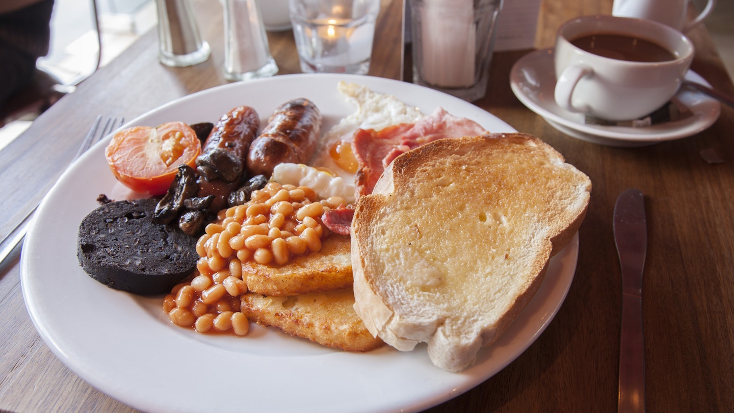 Typical English Breakfast Served with Tea