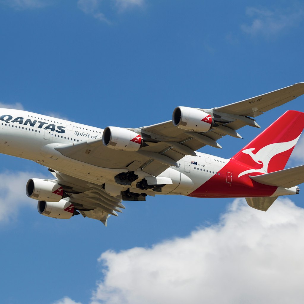 November 19, 2012: Qantas Airways Airbus A380 takes off from Melbourne International Airport at Tullamarine.