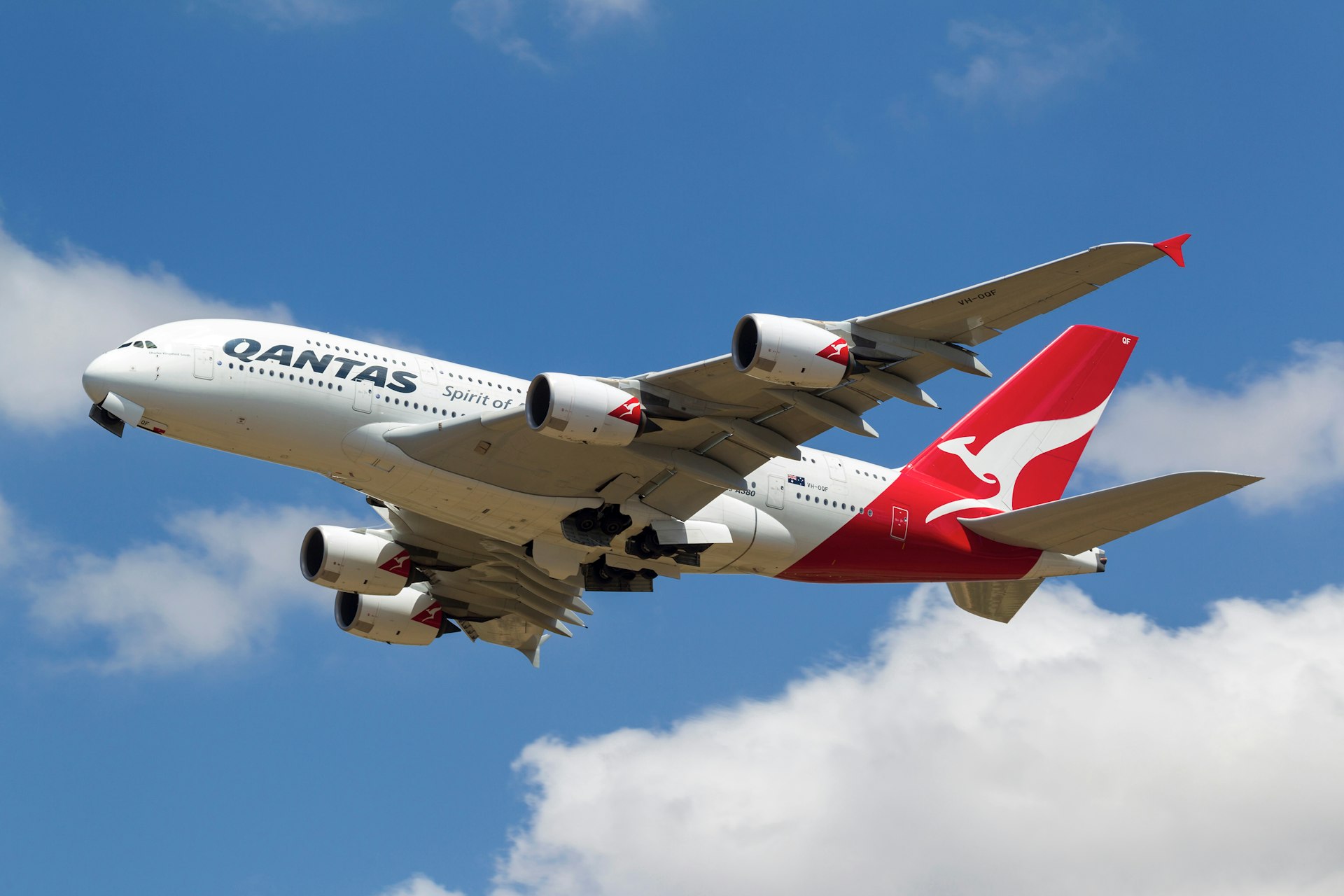 Qantas Airways Airbus A380 takes off from Melbourne International Airport 