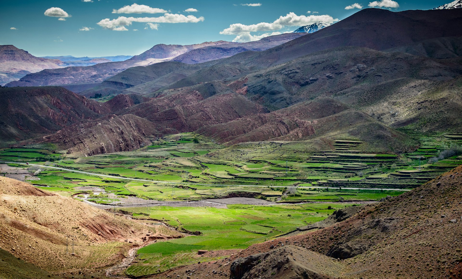Green fields in the foothills of High Atlas