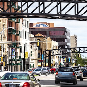 Traffic in downtown Topeka.