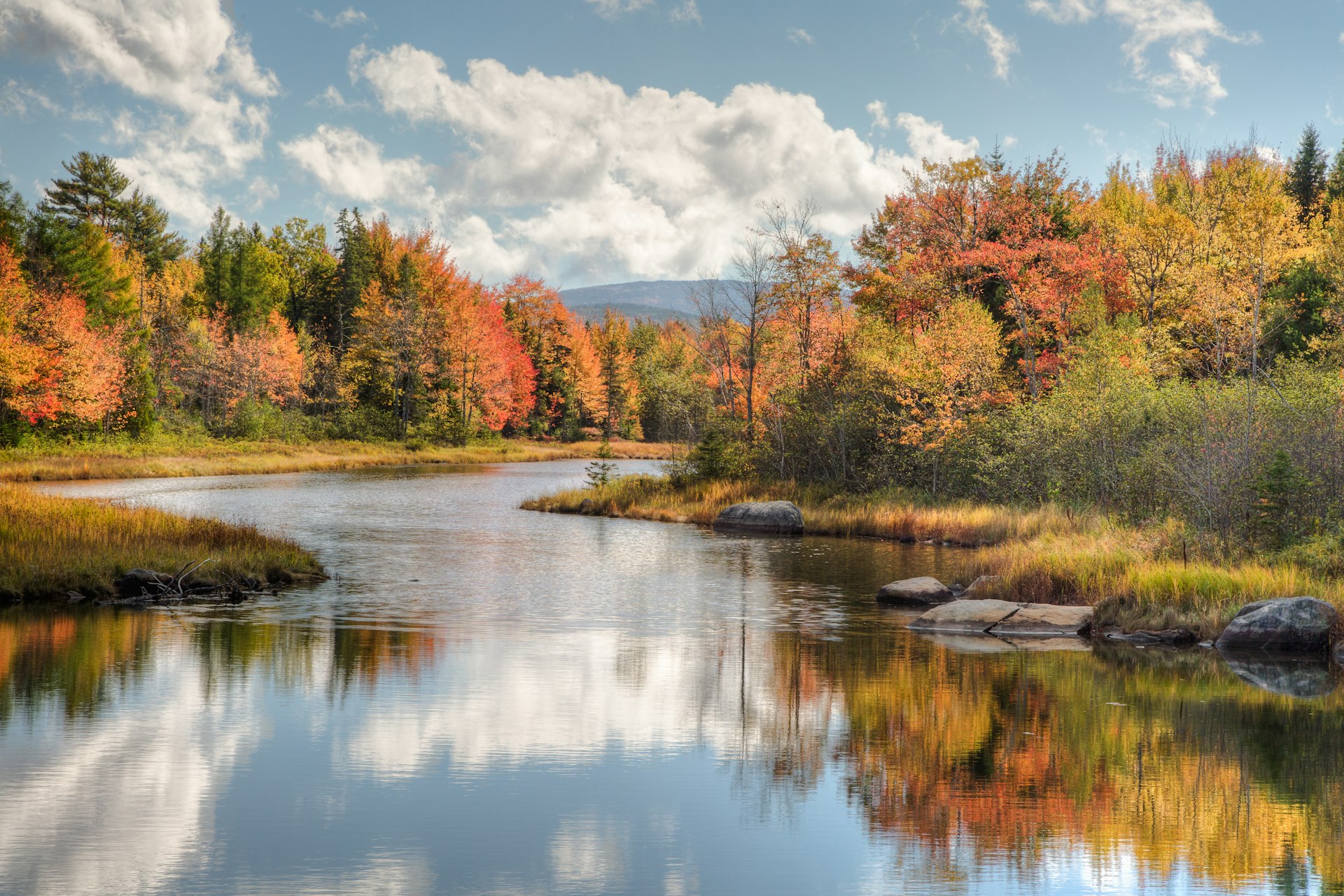 Maine River with Colorful Fall Foliage