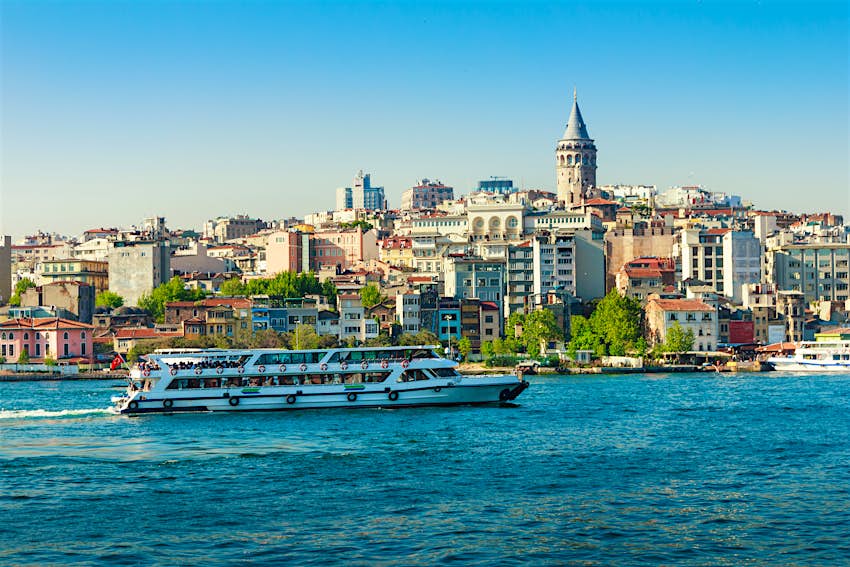 View of  Galata Tower from the Bosphorus. Istanbul. Turkey.