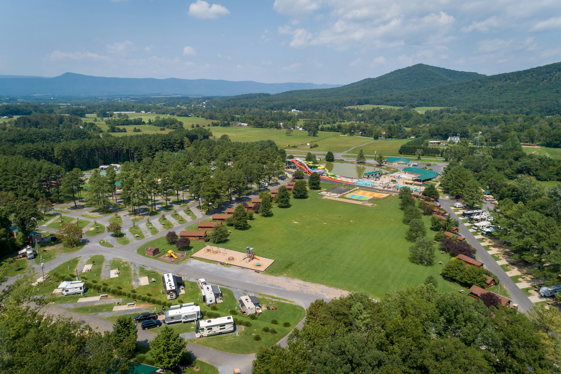 An aerial view of Yogi Bear's Jellystone Park Camp-Resort in Luray, Virginia