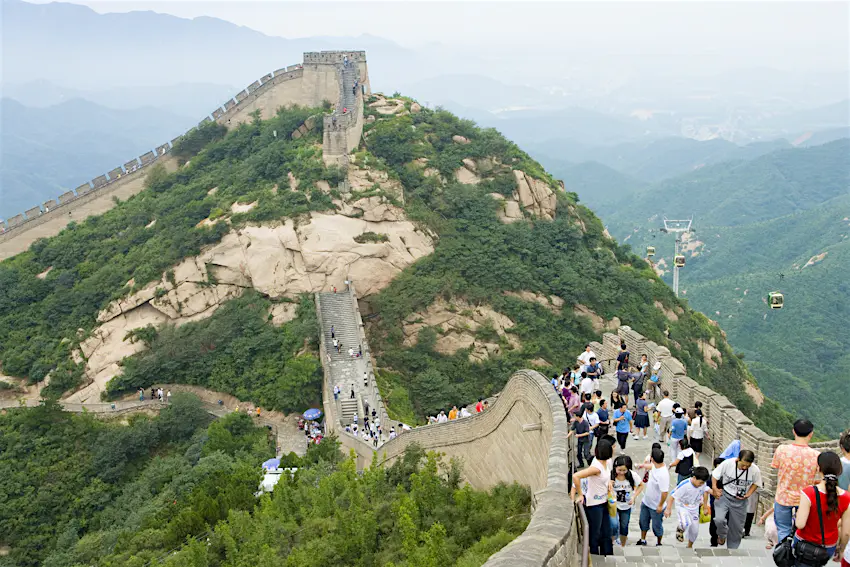 The Great Wall of China is often crowded Crowds walk across the Great Wall of China