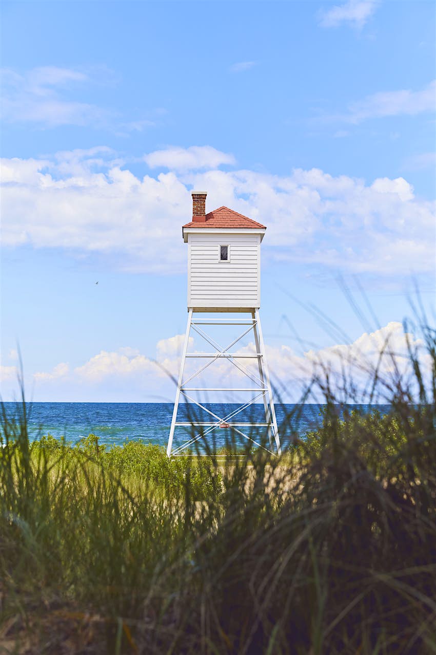 Foghorn tower on Lake Michigan in Ludington State Park