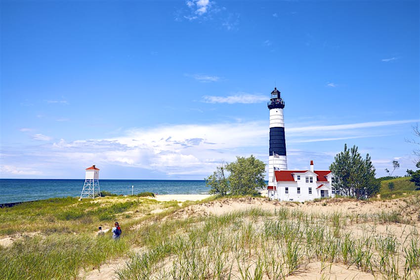 Big Sable Point Lighthouse rises 30 metres high on the Lake Michigan shore.