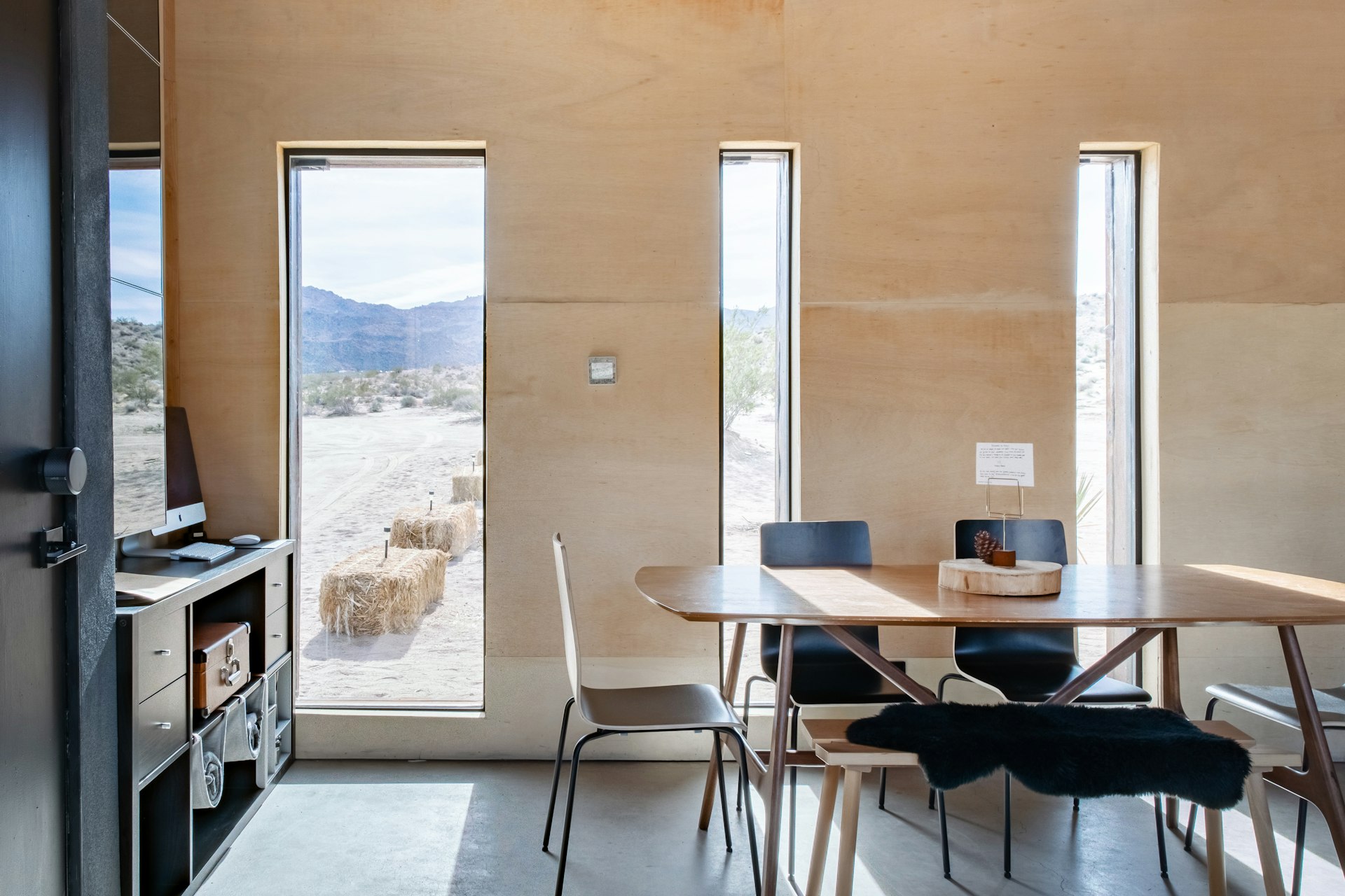 Kitchen interior of a tiny wooden home in Twentynine Palms, California