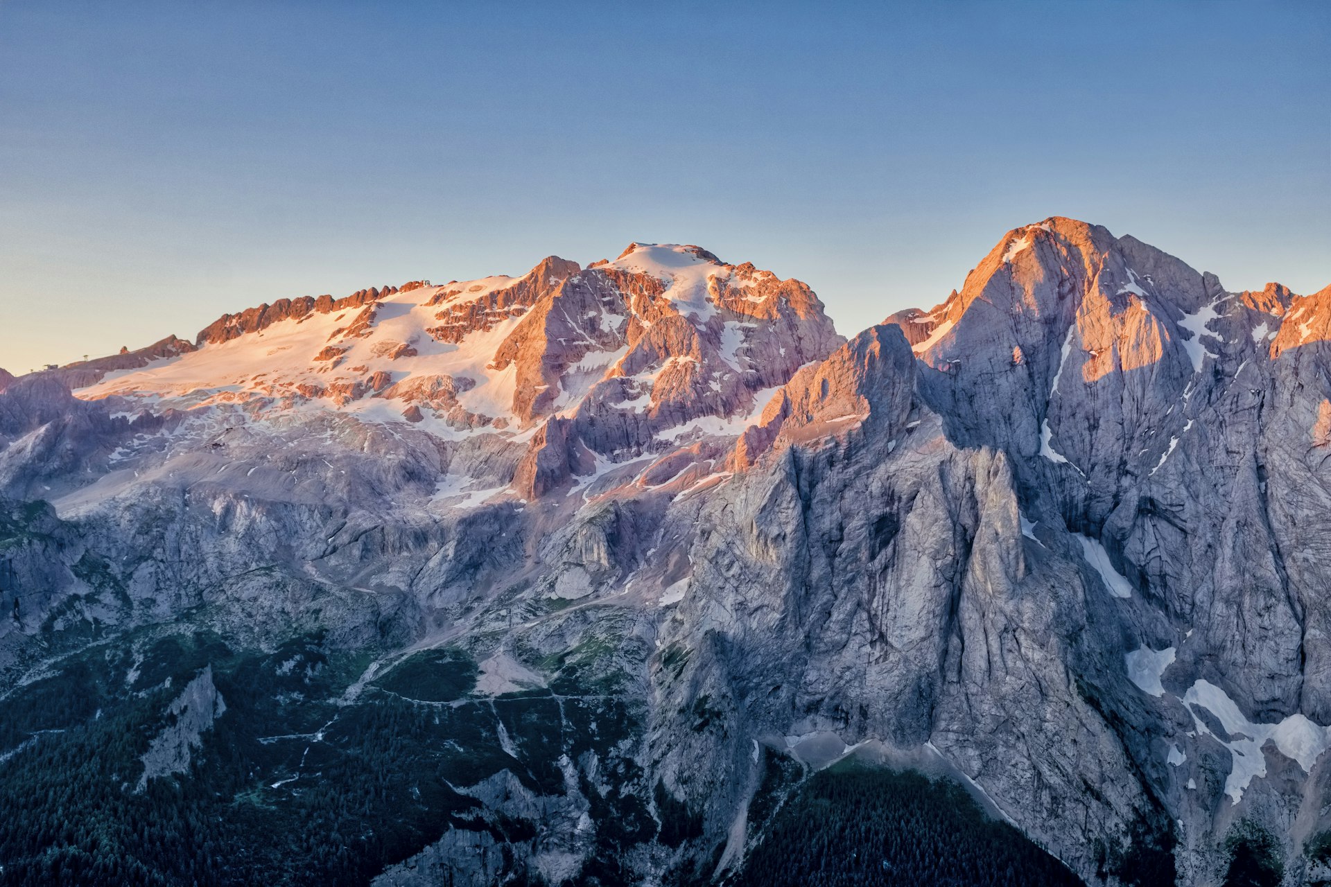 View of the summit of Marmolada at sunrise