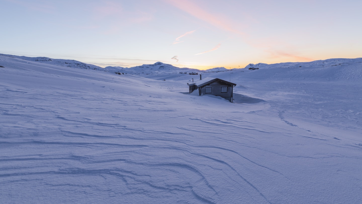 Isolated house in the snow, Riksgransen, Abisko, Kiruna Municipality, Norrbotten County, Lapland, Sweden