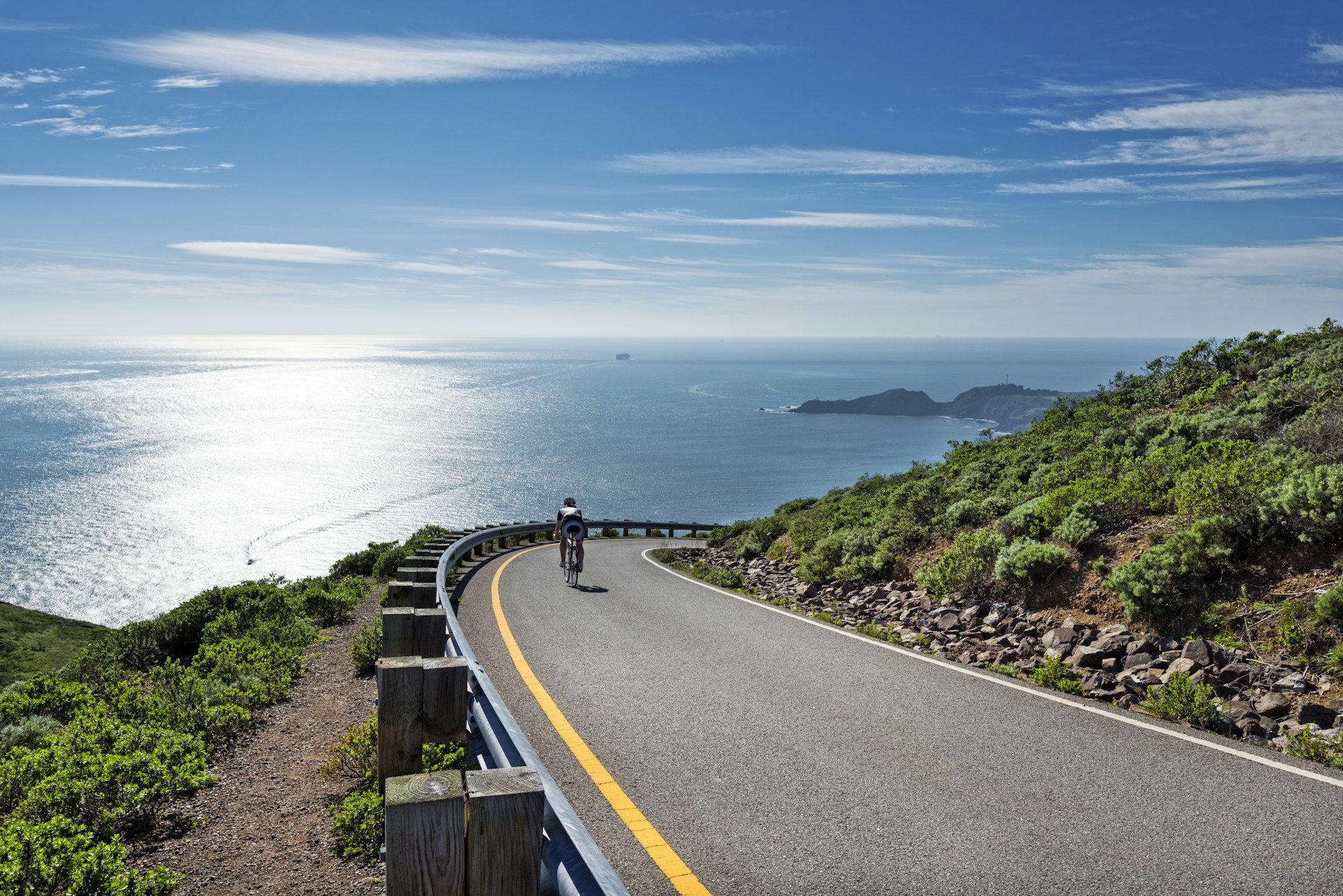 Road along the coastline in Marin Headlands