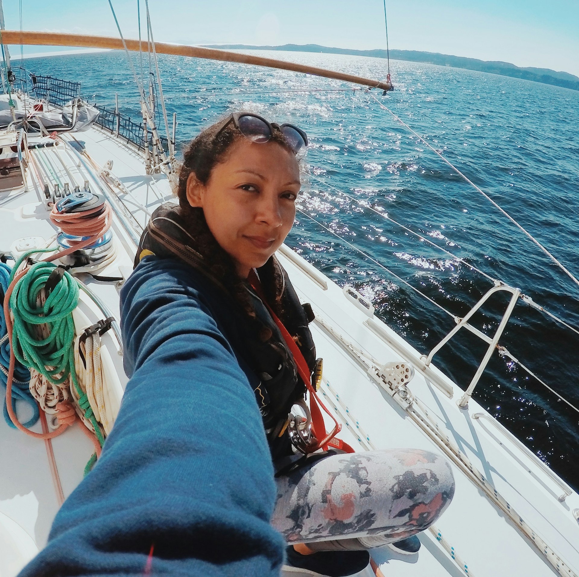 A selfie of the writer on a boat at sea