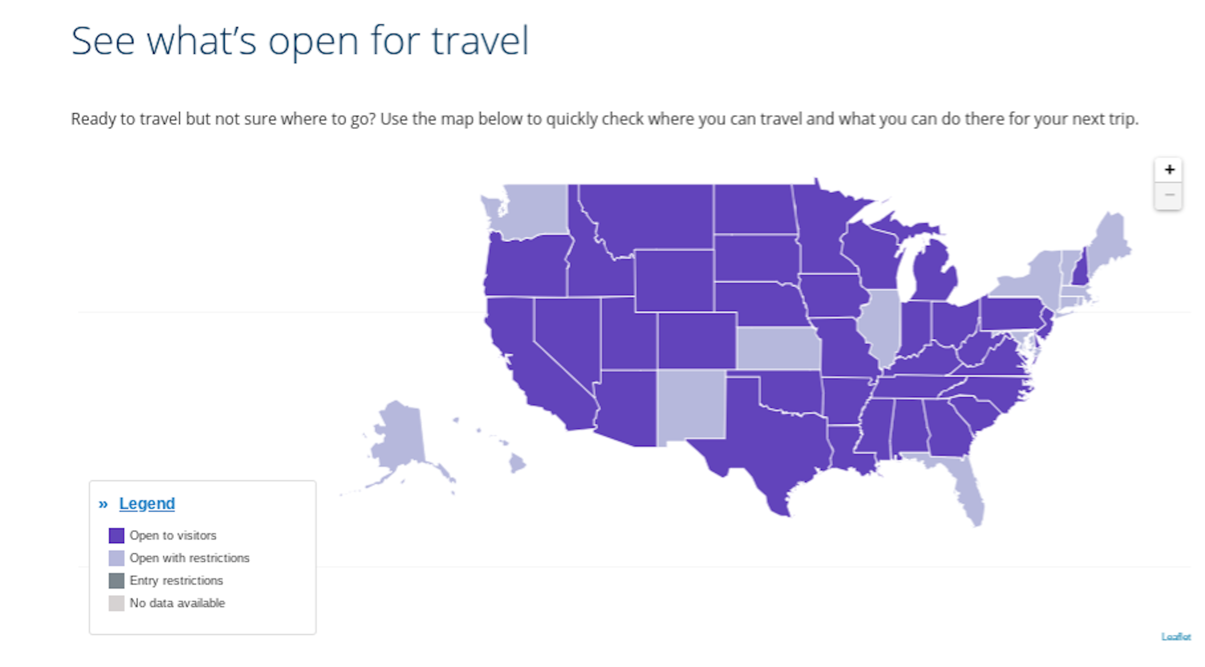 A screenshot of an interactive United map