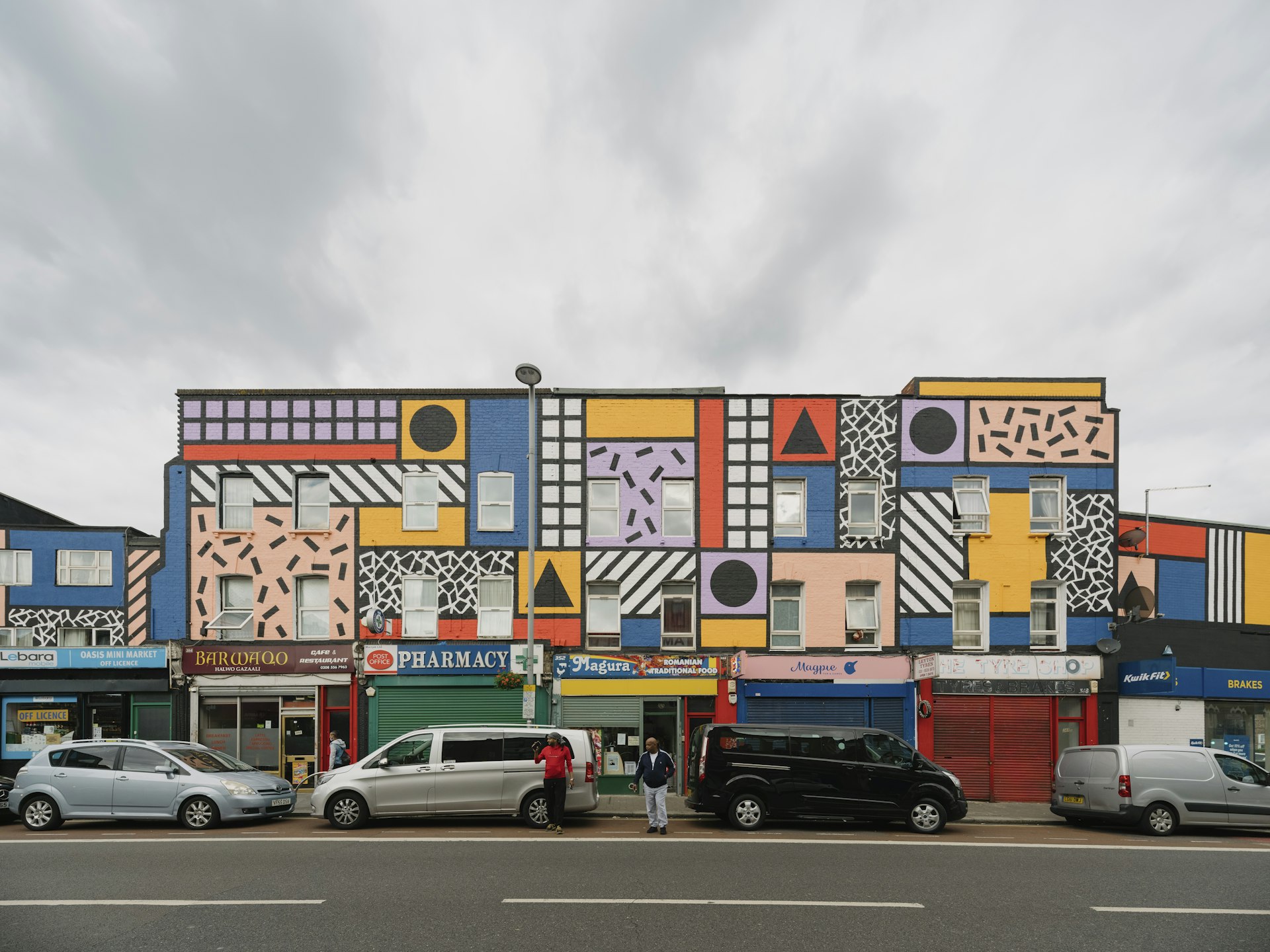 Shopfronts in East London decorated in Camille Walala murals