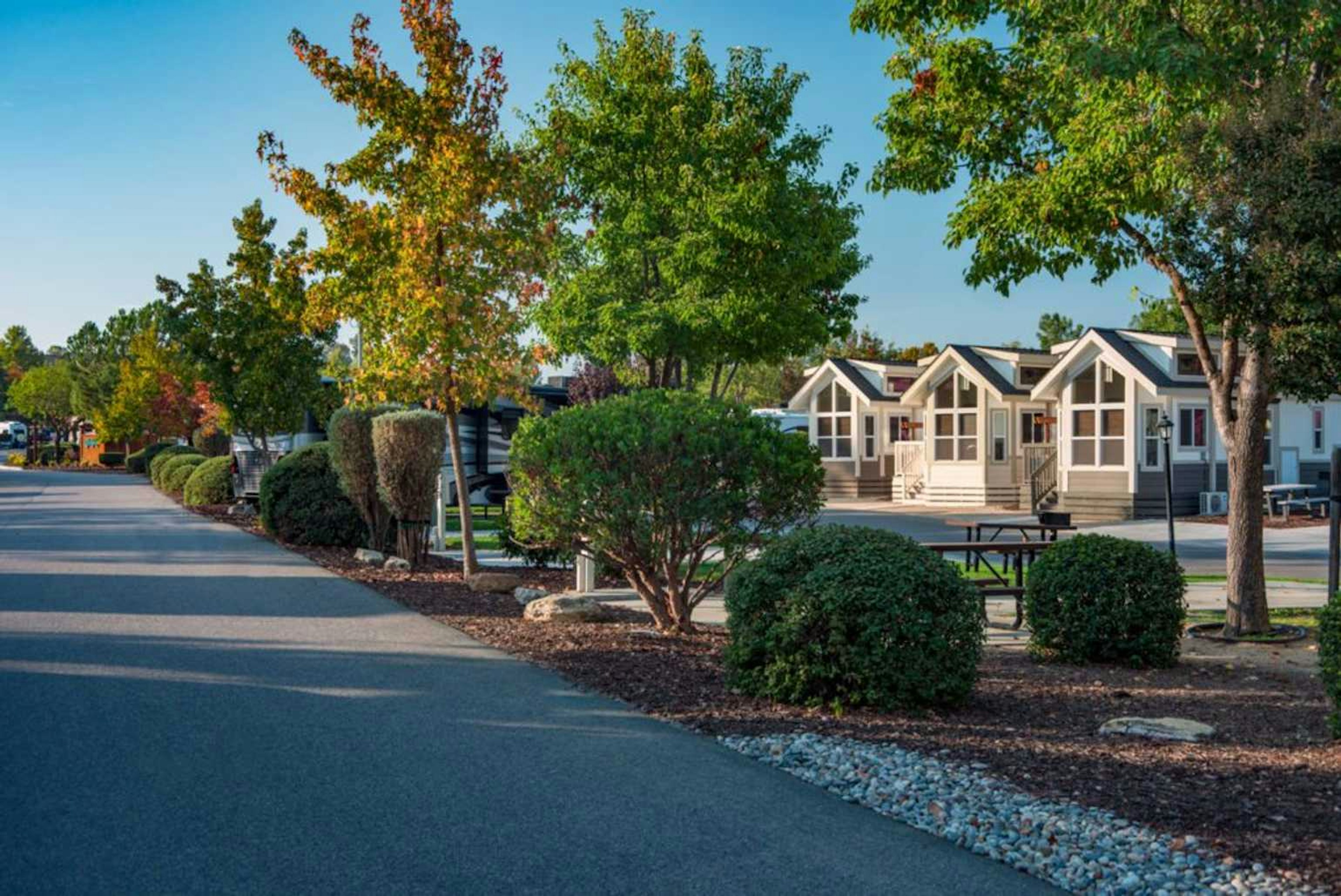 A row of cabins at Wine Country RV Resort