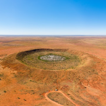 An aerial drone photograph from wolfe creek crater in Western Australia