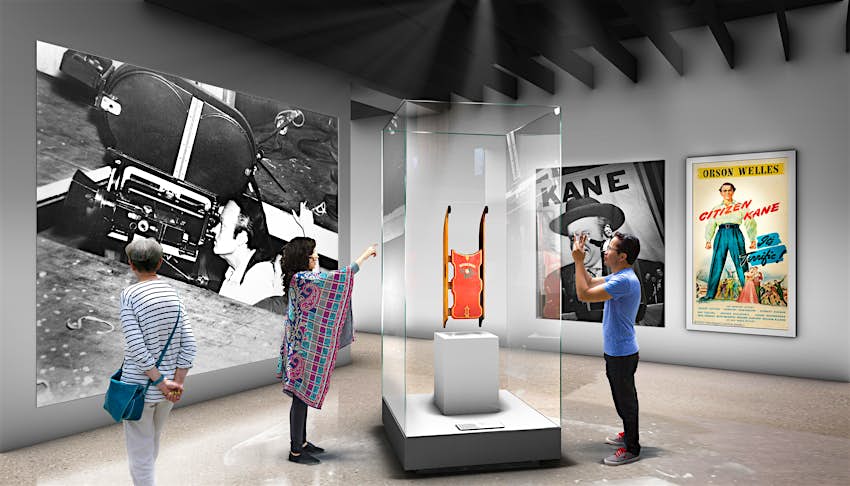 academy-awards-museum-citizen-kane.jpg People look at sled from the film Citizen Kane