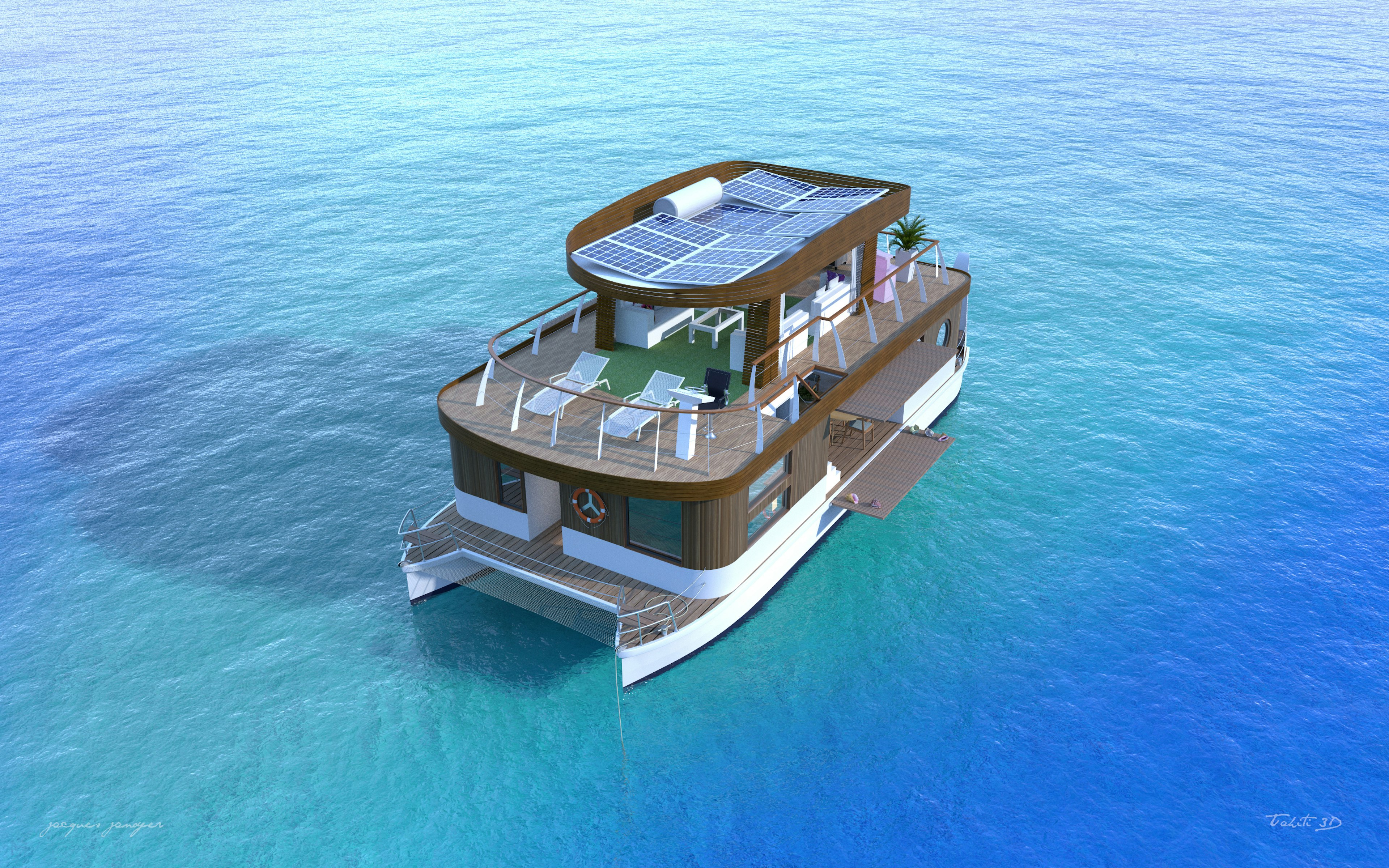 A detail in digital rendering of the catamaran's solar panels