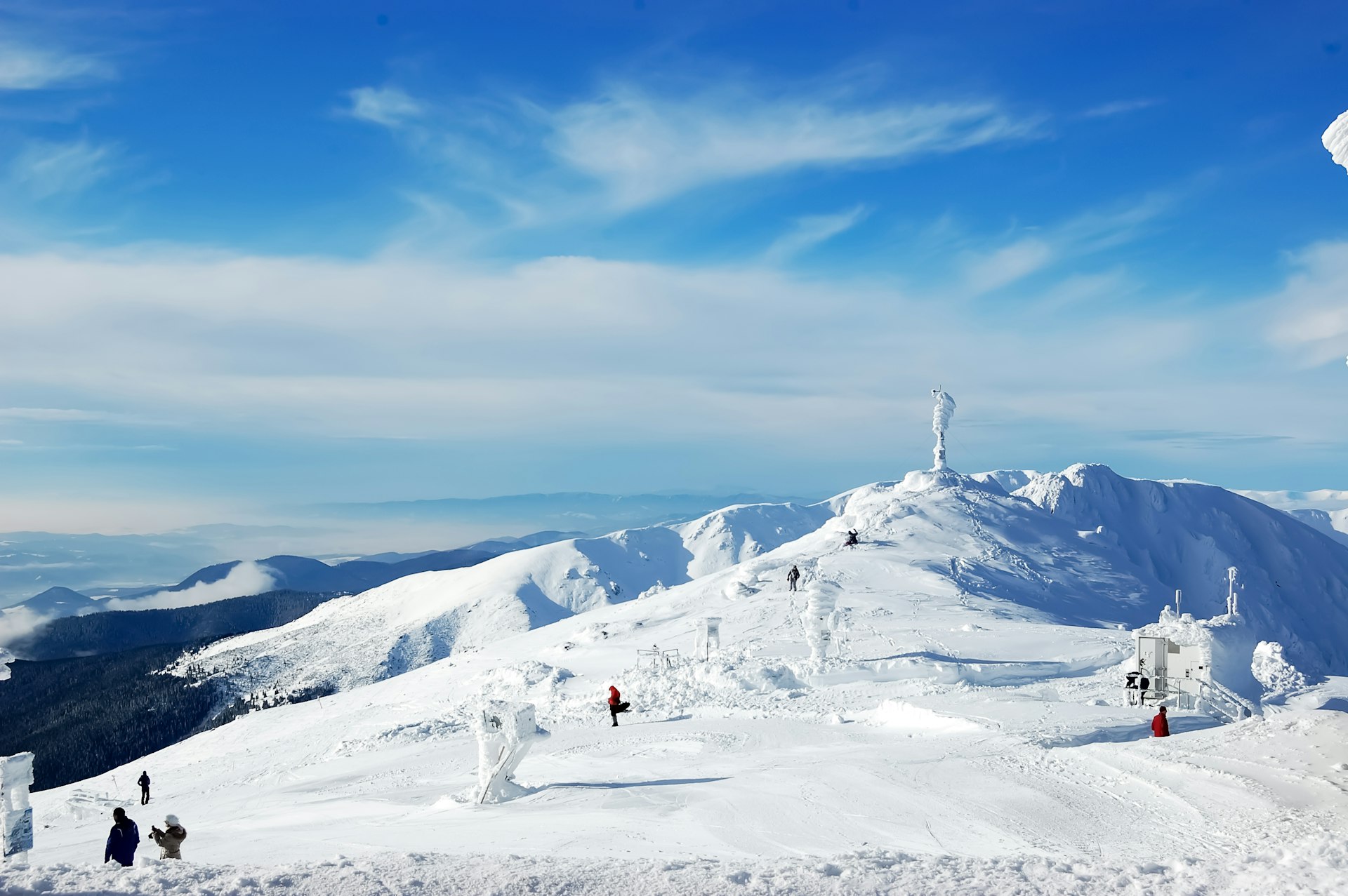 View with blue sky, snowing peaks on the Chopok mountain