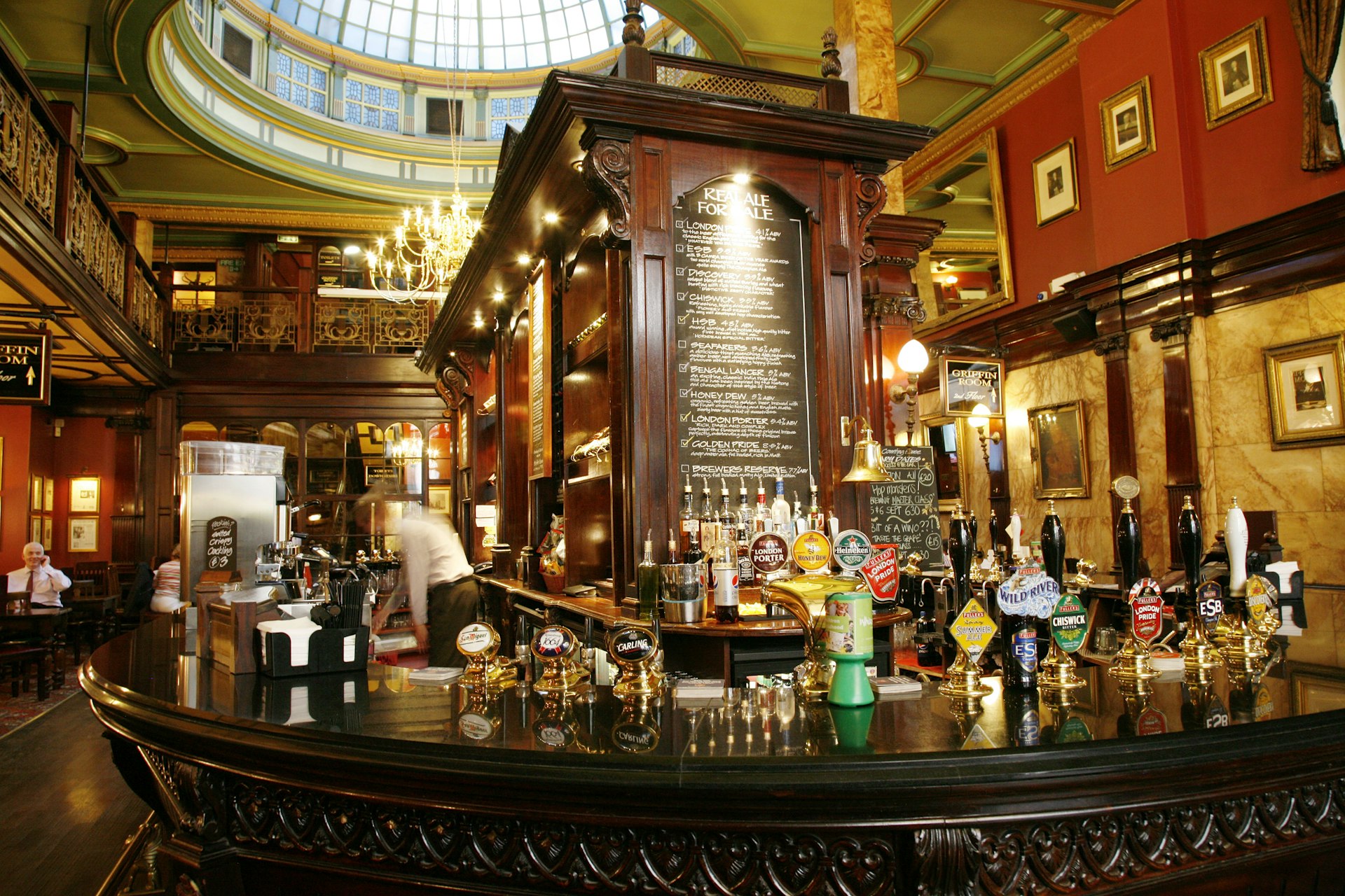 Wooden interior of a London pub 