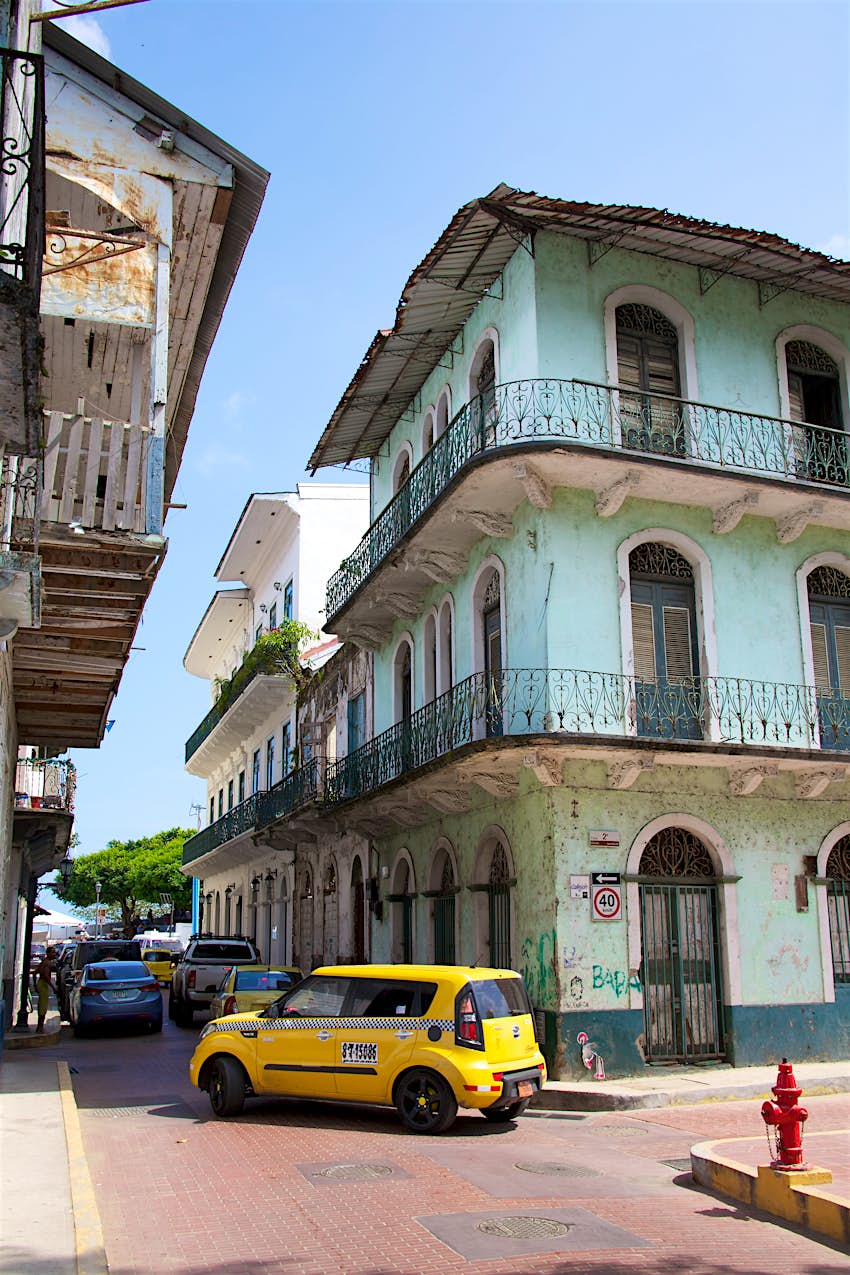 The narrow streets of Casco Viejo, the historic district of Panama City Panama