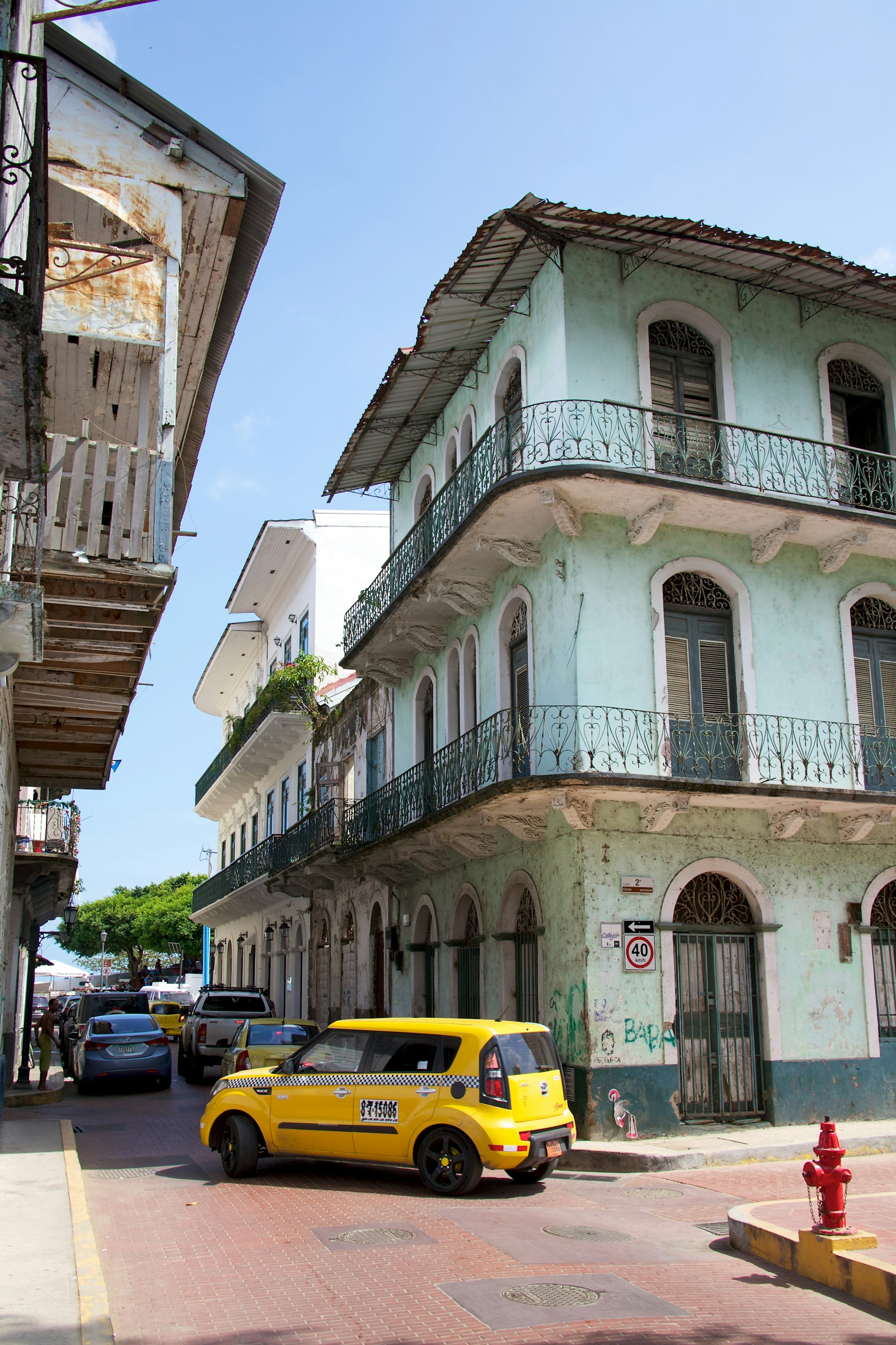 The narrow streets of Casco Viejo, the historic district of Panama City Panama