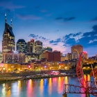 Nashville, Tennessee downtown skyline at twilight.