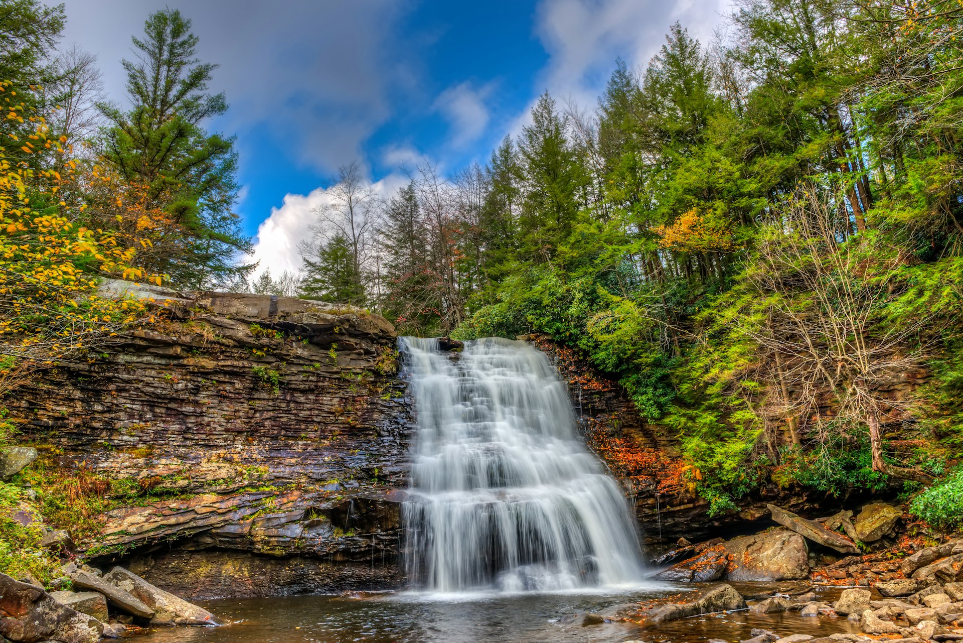Muddy Falls Waterfall in the Appalachian Mountains during Autumn