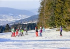 Feb 19, 2015: French children from a ski school group on the slopes of Gerardmer.