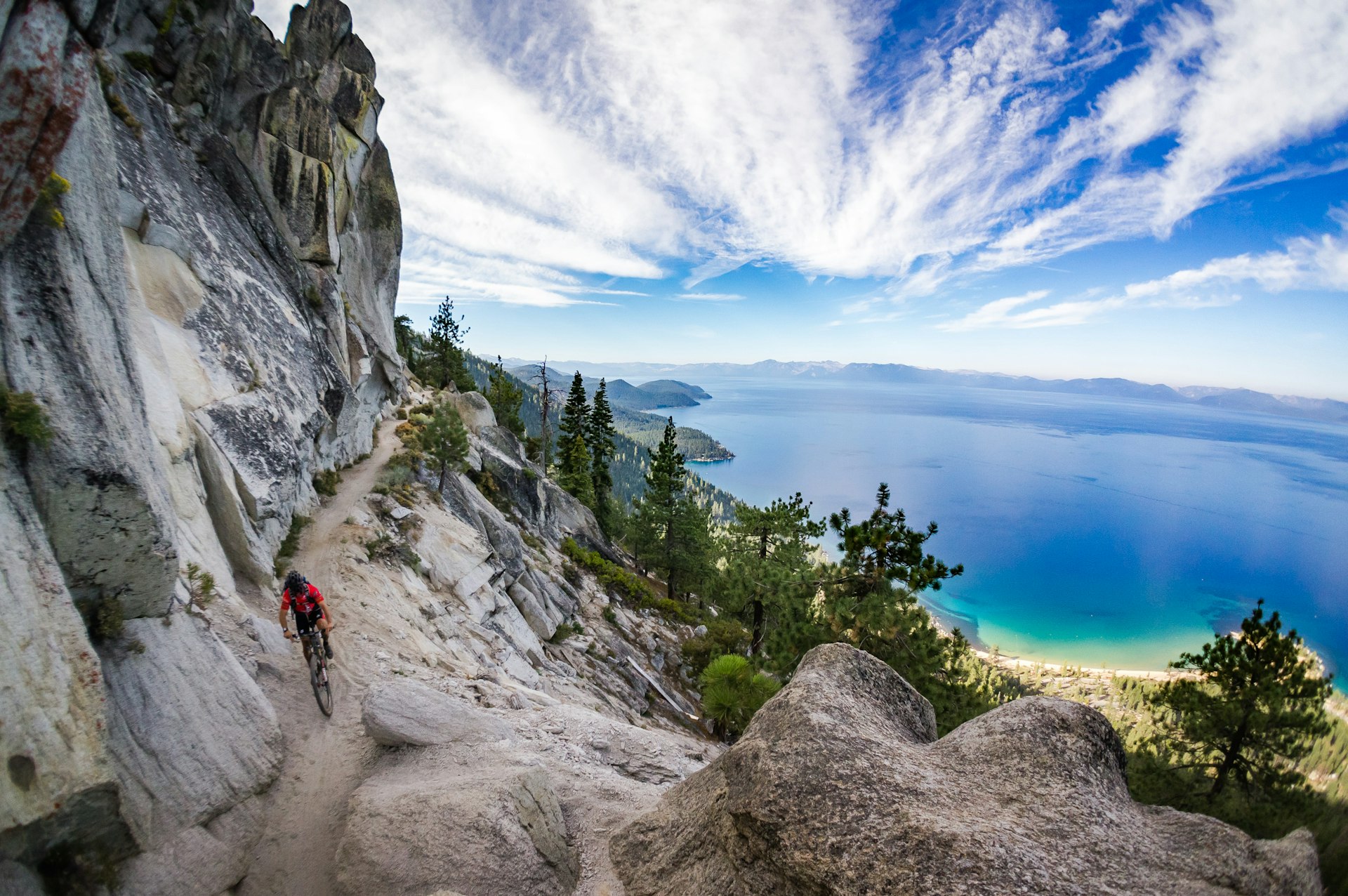 Mountain biker on the Flume Trail at Lake Tahoe.