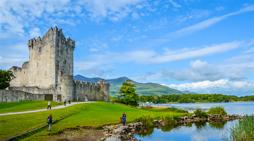 shutterstockRF_551772895.jpg Ross Castle on a sunny morning in Kerry, Ireland