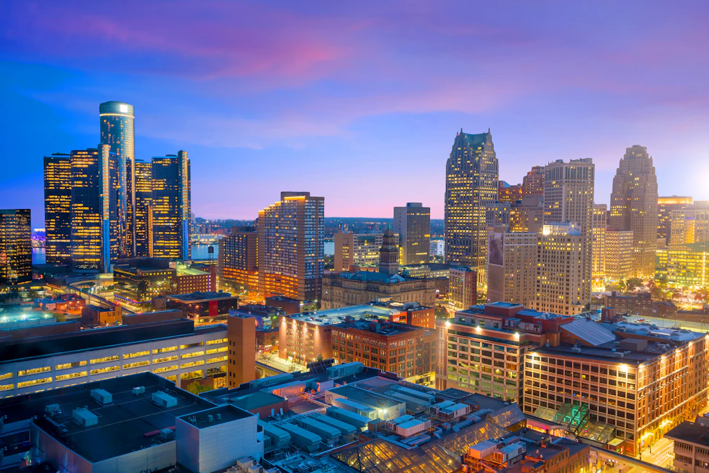Downtown Detroit at twilight