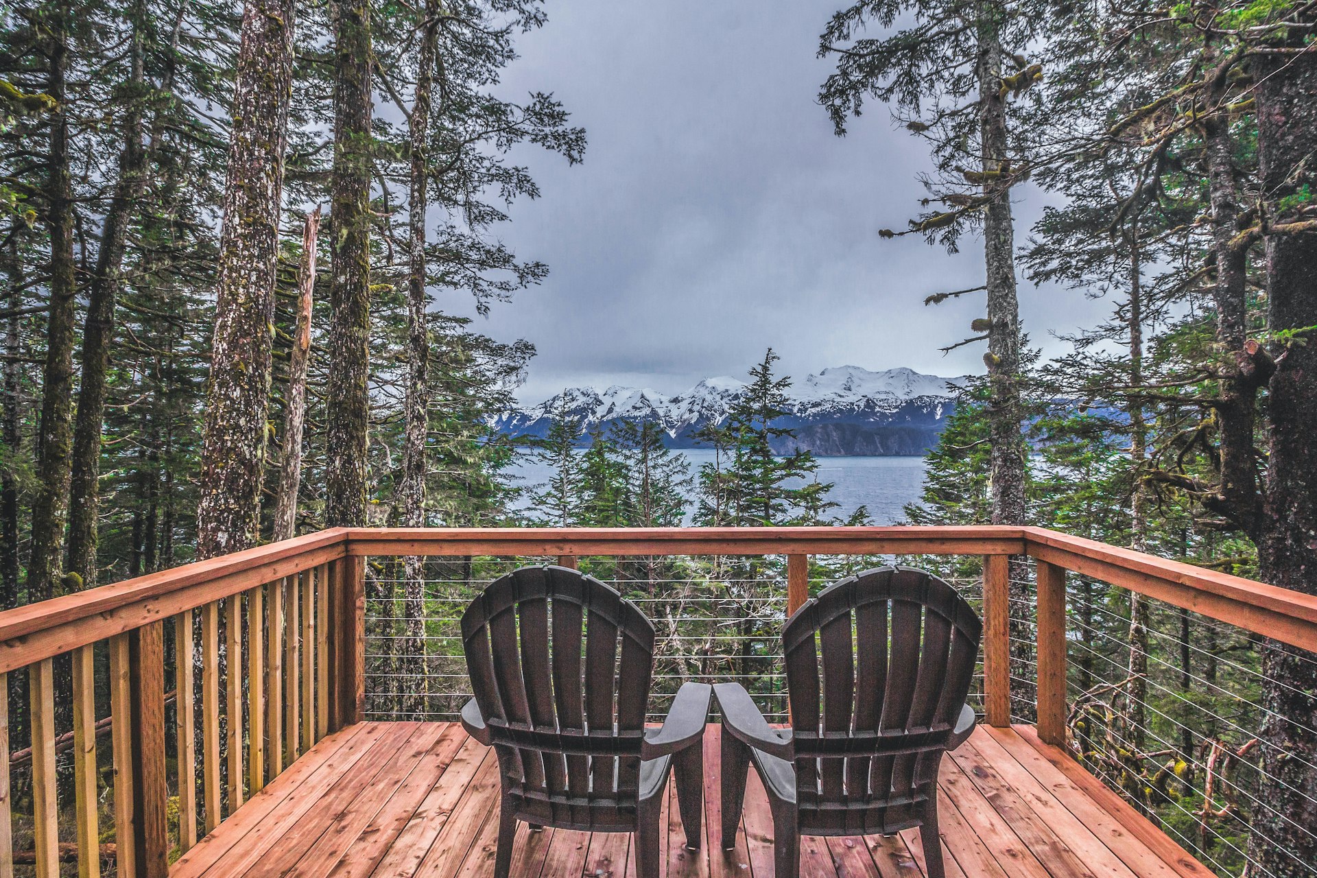 A view of Resurrection Bay, outside of Seward, Alaska, from the deck of Wolf Cabin