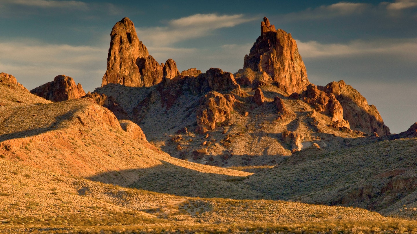 Mule Ears Peaks at sunset in the Chihuahuan Desert.