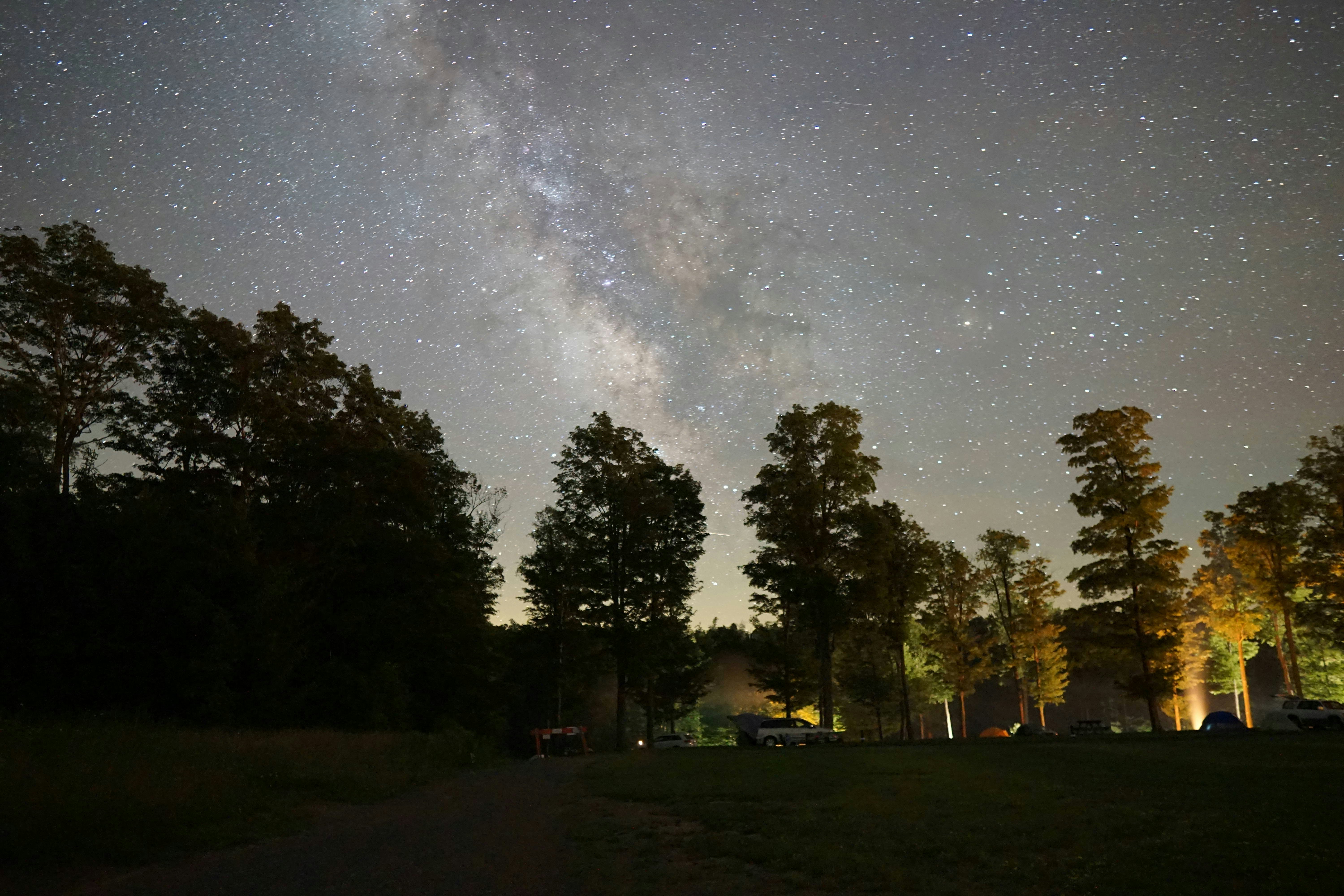 Night sky with the Milky Way above Cherry Springs State Park.