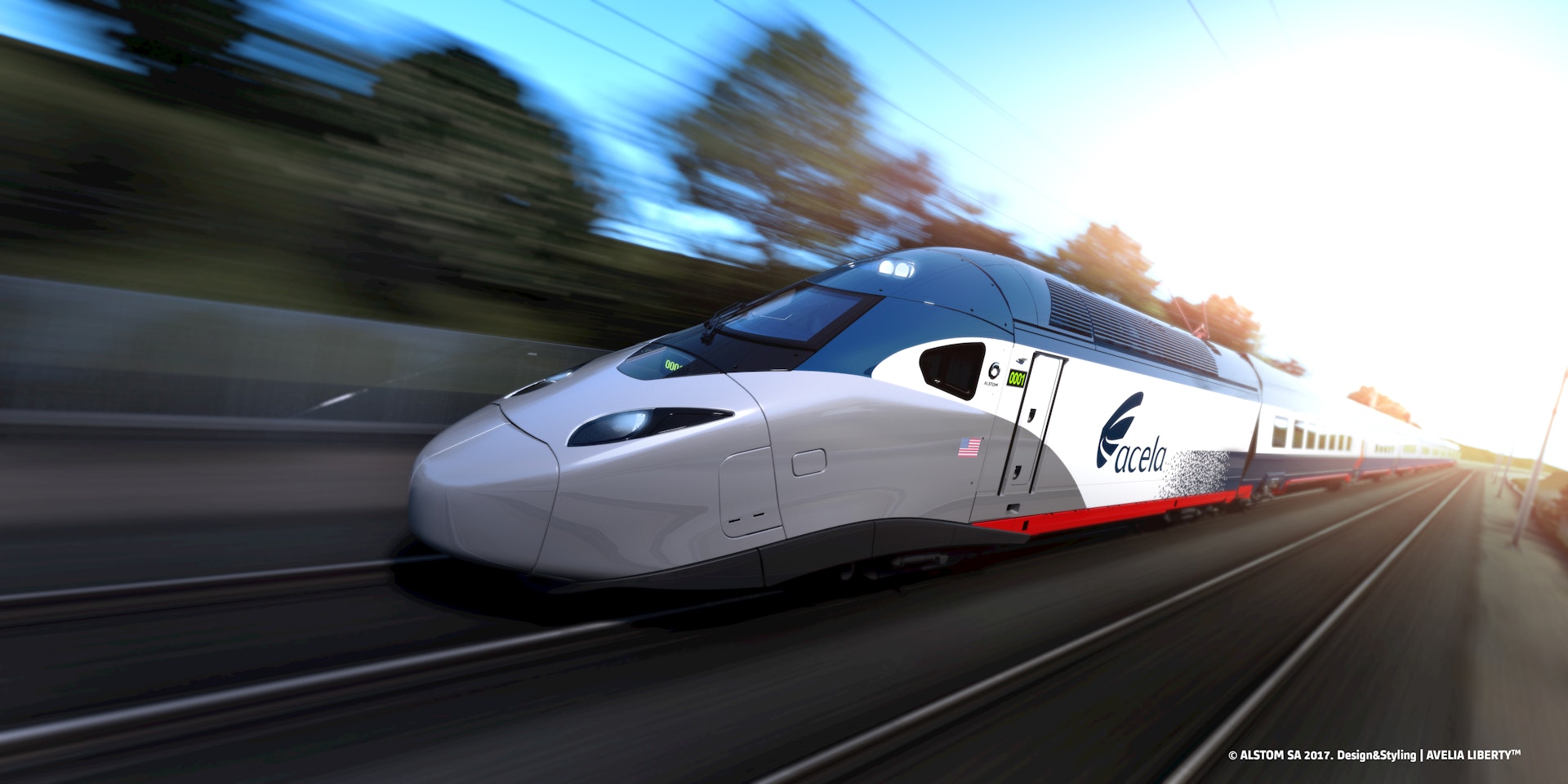 Closeup of Amtrak's Acela high-speed train on the track 