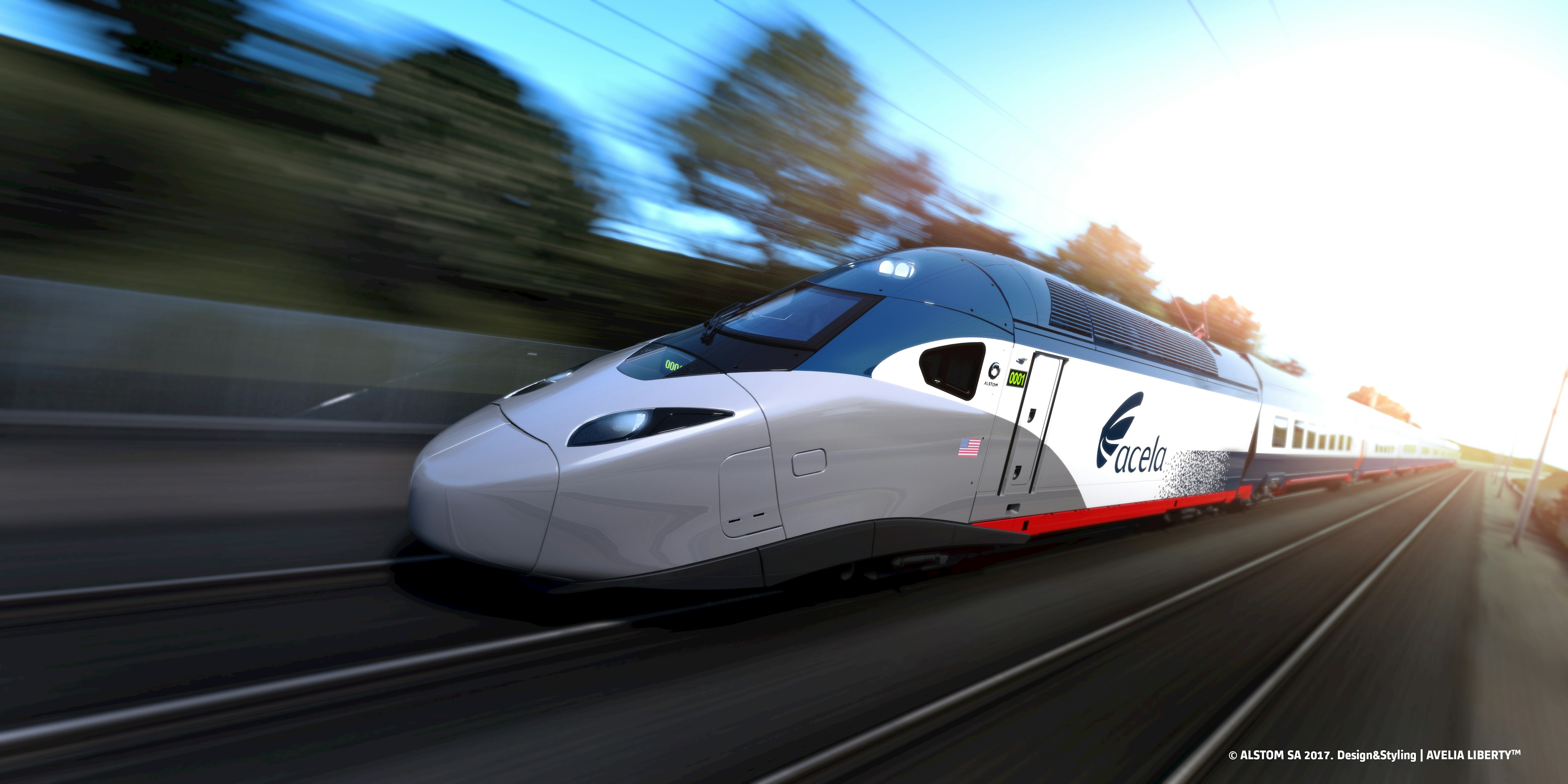 Closeup of Amtrak's Acela high-speed train on the track