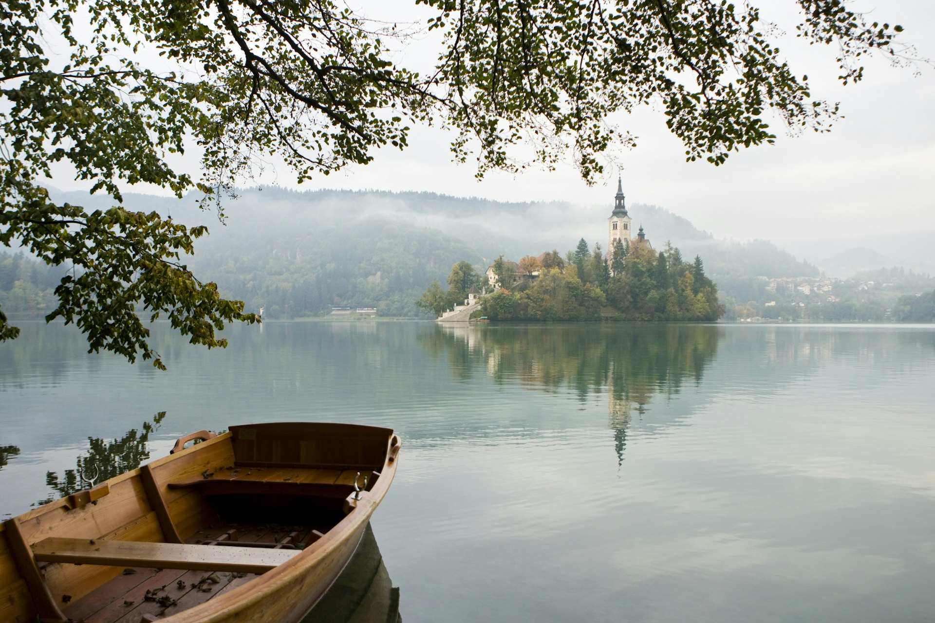 Boat and castle in Bled, Slovenia