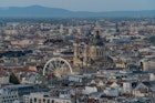Aerial view of Budapest Cityscape of St. Stephen's Basilica and the ferris wheel in the center of the city