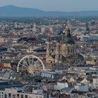 Aerial view of Budapest Cityscape of St. Stephen's Basilica and the ferris wheel in the center of the city
