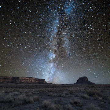 The Milky Way galaxy over Fajada Mesa at Chaco Canyon, New Mexico.