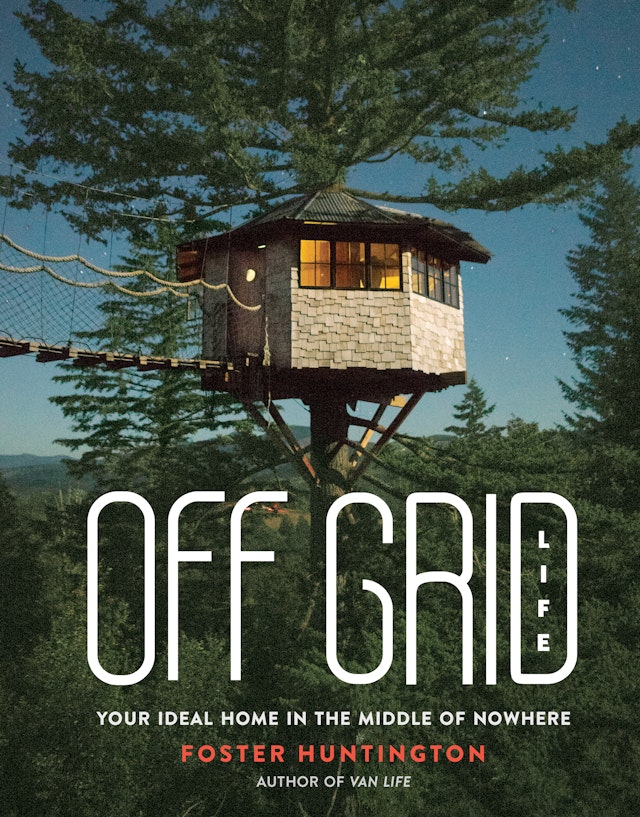 Book cover showing a cabin with a rope bridge set high up in a Douglas fir tree