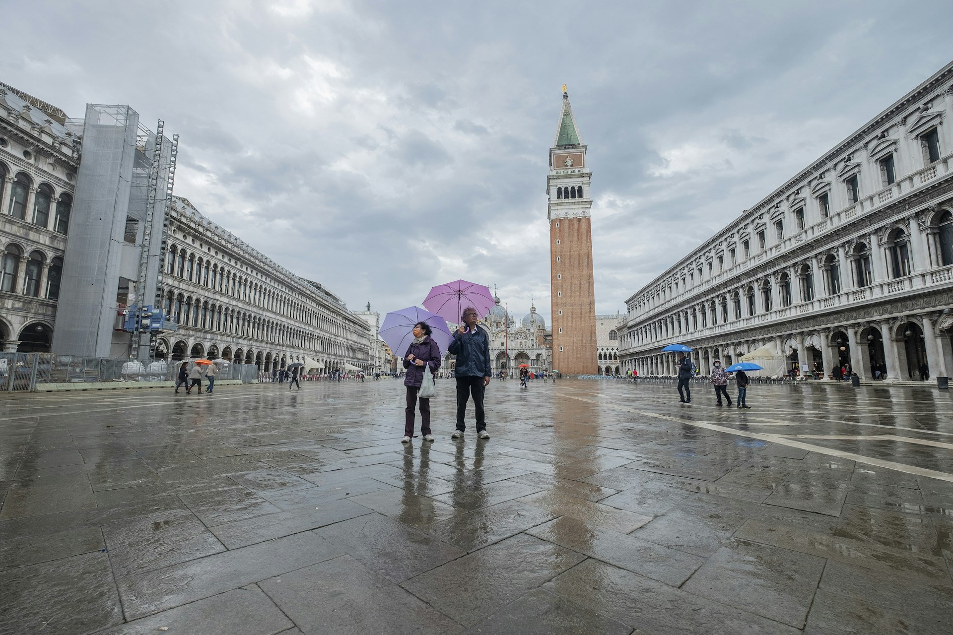 A picture of a dry Saint Mark's Square during high tide
