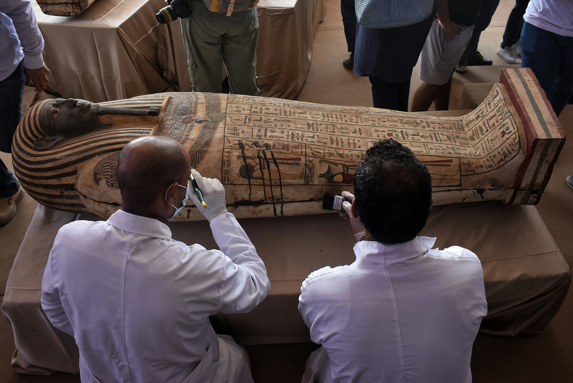 A sarcophagus was also opened during the press conference