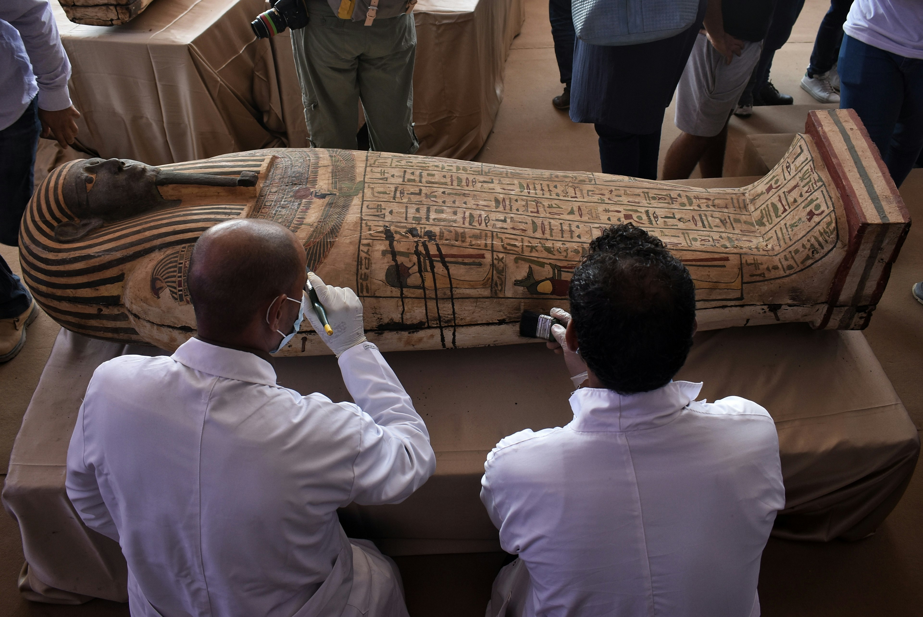 A sarcophagus was also opened during the press conference