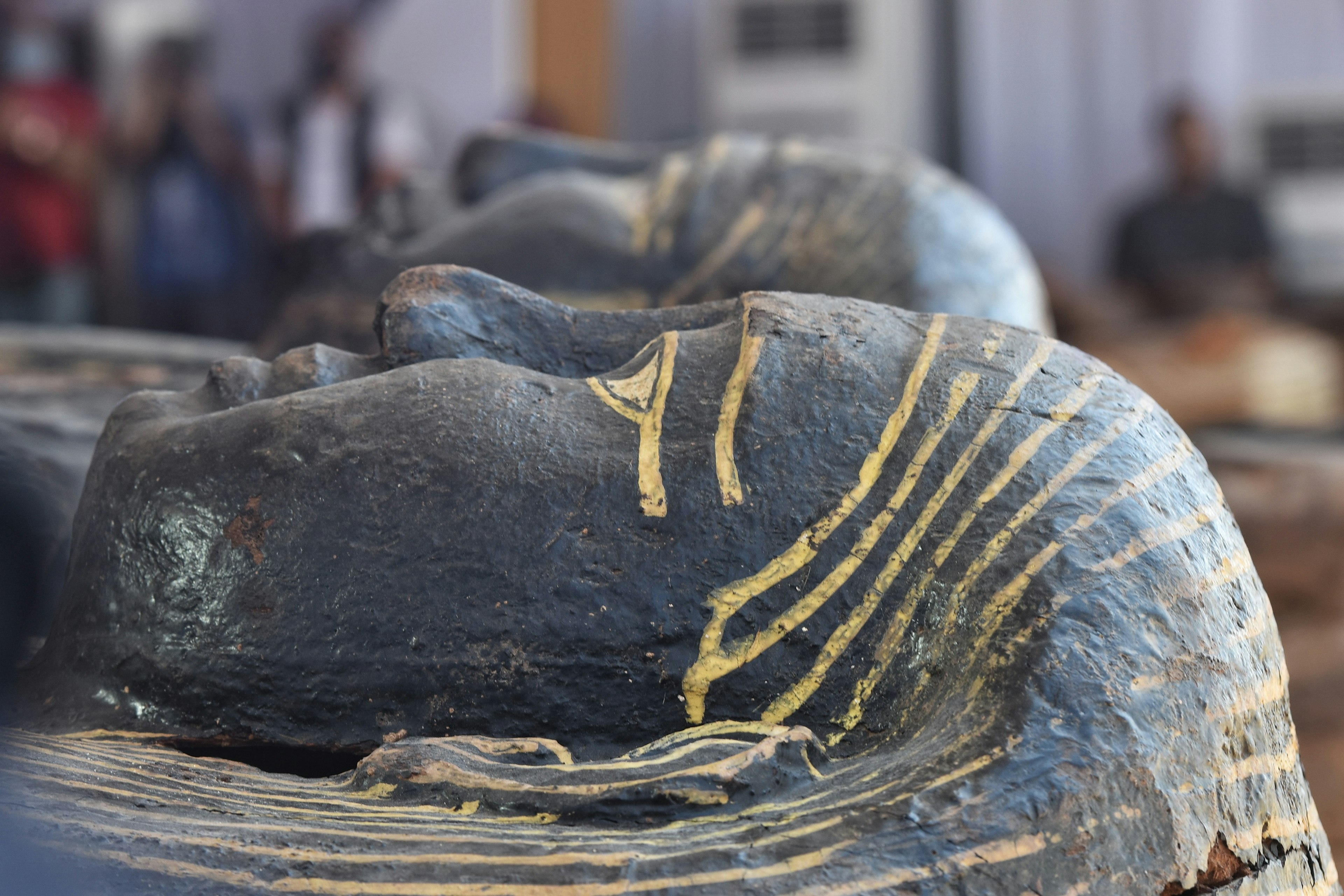 A close up to one of the sarcophagi unearthed in Saqqara